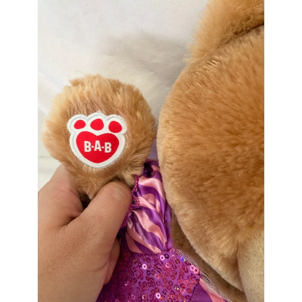 Build-A-Bear Disney Princess Rapunzel Teddy Bear Brown Plush Purple Sequin Dress
